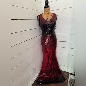 Elegant Red and Black Sequin Dress